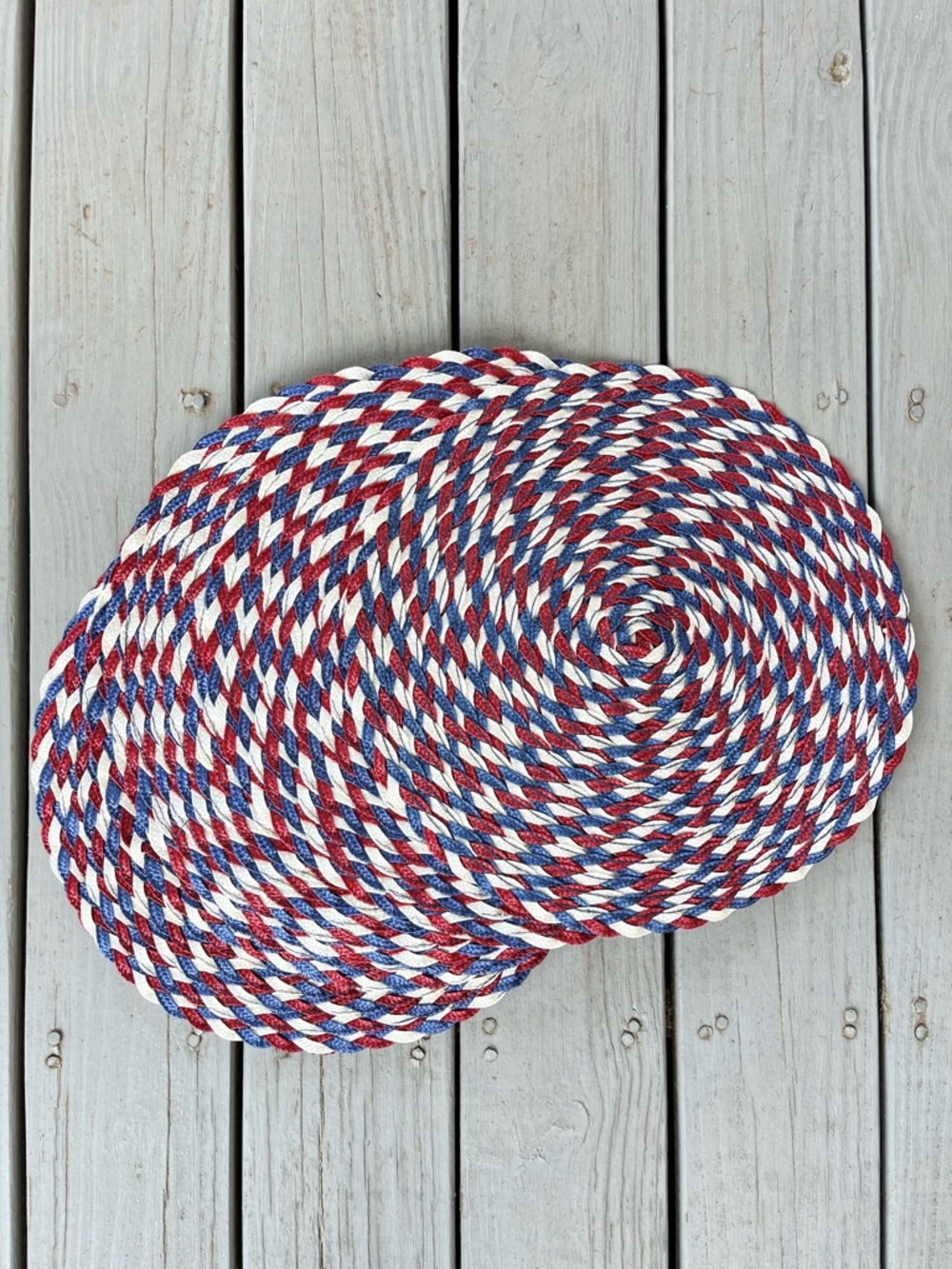 Woven Red White & Blue Circular Placemat Set